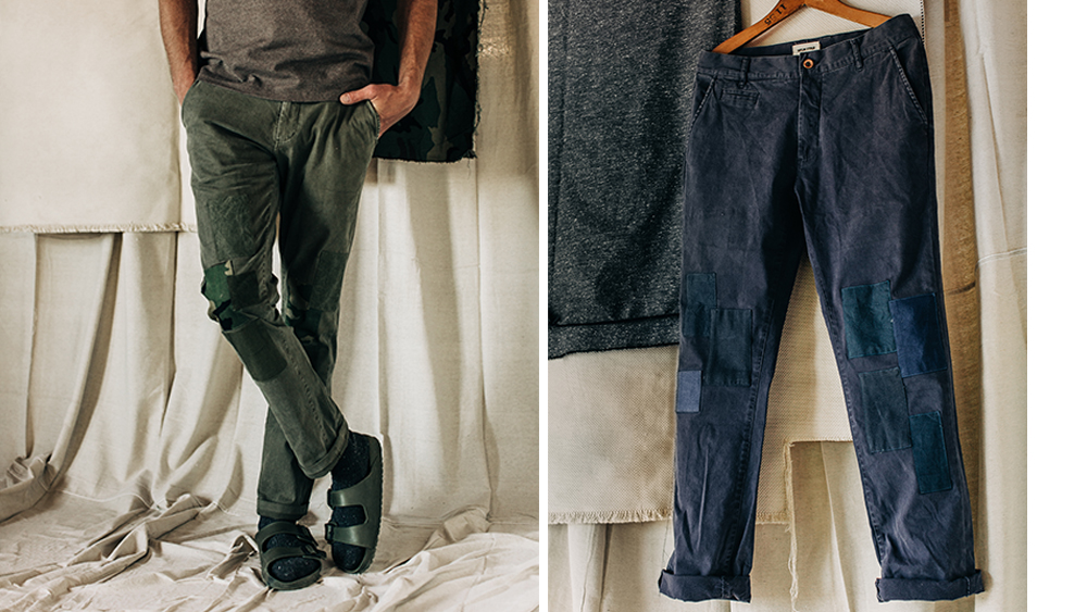 Two variations of the patch-worked chinos ($220 each).