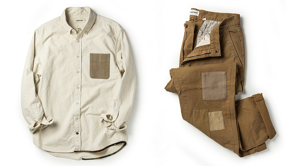 The oxford shirt in white ($195) and chinos in khaki ($220).